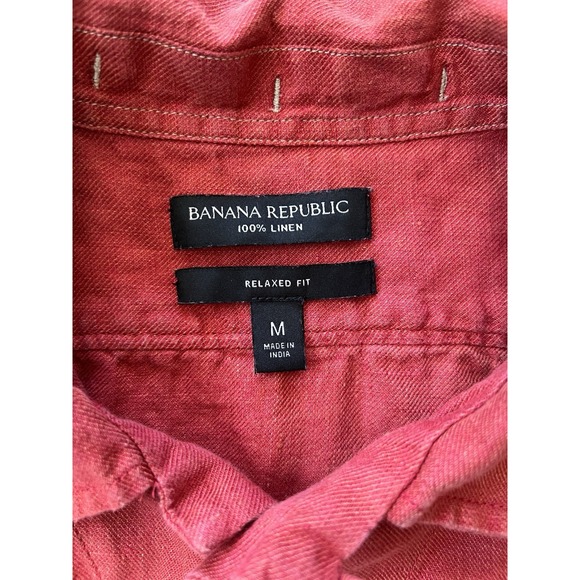 Banana Republic Shirt Mens Large Button Up 100% Linen Beachy Solid Red - Picture 3 of 8